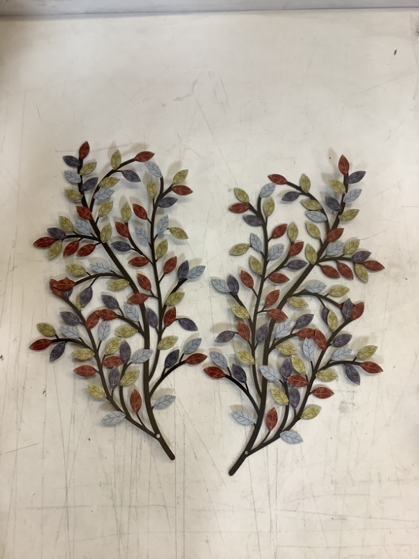 Photo 2 of Metal Tree Leaf Wall Decor 2 Pcs Vine Olive Branch Leaf Wall Art Scroll over Bed Wall Decor over the Door Blowing Leaves Wall Decor Wrought Iron Wall Decor Living Room Outdoor Decor