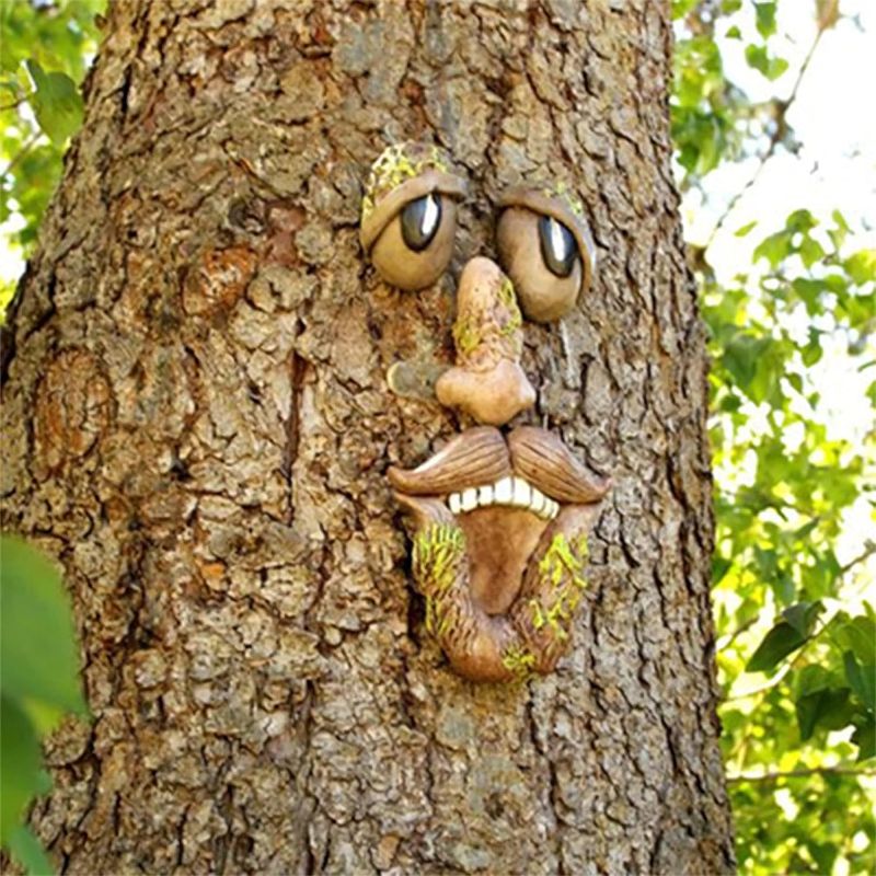 Photo 1 of MTRSUE Tree Faces Decor Outdoor Ghostface Facial Features Tree Decoration, Creative Garden Tree Trunk Decoration for Halloween Easter Tree Art