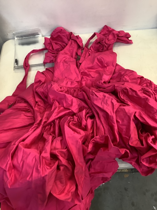 Photo 2 of Making the Cut Season 3 Episode 1 Winning Look Sienna's Ruffle High-Low Dress XX-Small Magenta