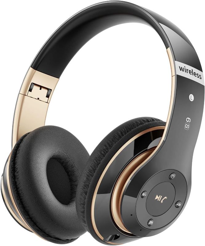 Photo 1 of Bluetooth Headphones Over Ear, 6S Foldable Wireless Headphones with 6 EQ Modes, 40 Hours Playtime HiFi Stereo Headset with Mic, Soft Ear Pads, TF/FM for Cellphone/PC/Home (Black & Gold)