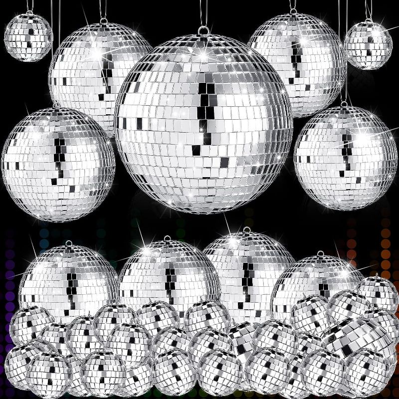 Photo 1 of Mirror Disco Balls Ornaments Different Sizes Bulk Reflective Mini Disco Ball Decorations 70s Disco Themed Party Decoration for Christmas Wedding Party Ornaments 