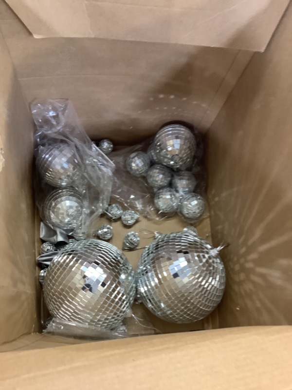 Photo 3 of Mirror Disco Balls Ornaments Different Sizes Bulk Reflective Mini Disco Ball Decorations 70s Disco Themed Party Decoration for Christmas Wedding Party Ornaments 