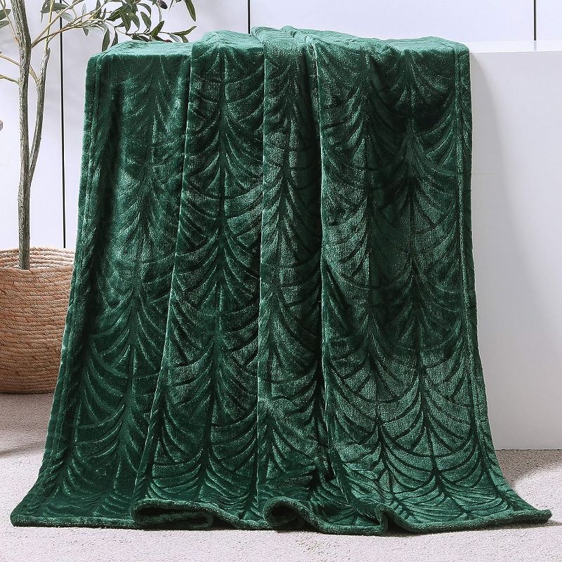 Photo 1 of Whale Flotilla Fleece Throw Blanket for Couch, Soft Fluffy Sofa Bed Blanket with Vintage Pattern for All Season, Warm and Lightweight, 50x60 Inch, Deep Green
