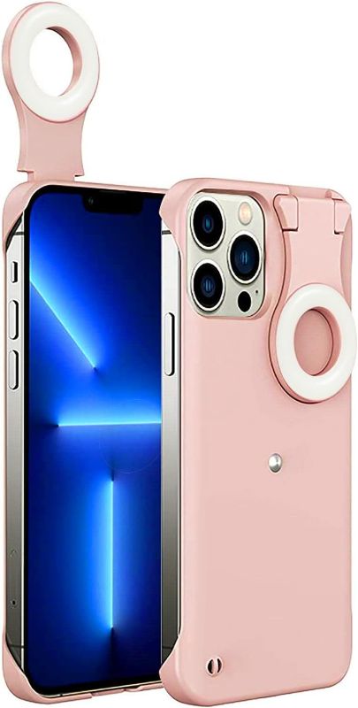 Photo 1 of for iPhone 13 ProMAX / 12 PROMAX Case Ring Light Selfie Illuminate Case with Led Fill-in Light Phone case for Selfie/Makeup/Vlogs/Live Stream TPU Anti-Fall Protective Cover, Pink