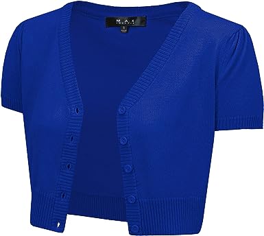 Photo 1 of YEMAK Women's Cropped Bolero Cardigan – Short Sleeve V-Neck Basic Classic Casual Button Down Knit Soft Sweater Top XL