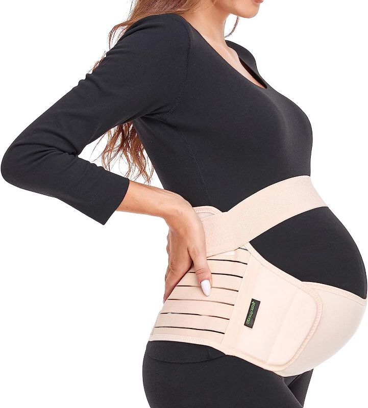 Photo 1 of ChongErfei Maternity Belt, Pregnancy 3 in 1 Support Belt for Back/Pelvic/Hip Pain, Maternity Band Belly Support for Pregnancy Belly Support Band (M: Fit Ab 35.5"-47.3", Nude)
