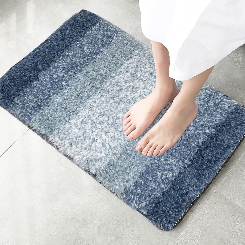 Photo 1 of ORTIGIA Luxury Bath Mat Soft and Absorbent Microfiber Bathroom Rug Thick Plush Shaggy Bath Mat Ombre Blue Bath Mat for Tub Machine Washable Dry Bath Carpet 20" x 32"