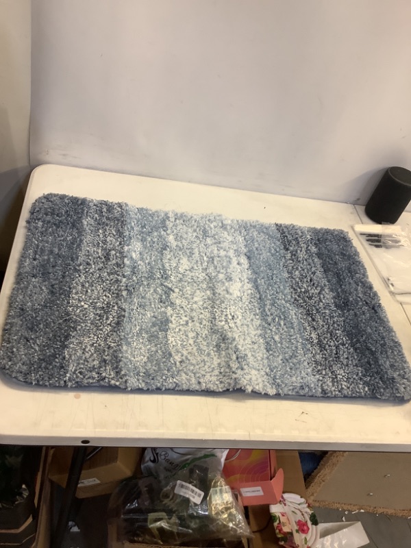 Photo 2 of ORTIGIA Luxury Bath Mat Soft and Absorbent Microfiber Bathroom Rug Thick Plush Shaggy Bath Mat Ombre Blue Bath Mat for Tub Machine Washable Dry Bath Carpet 20" x 32"
