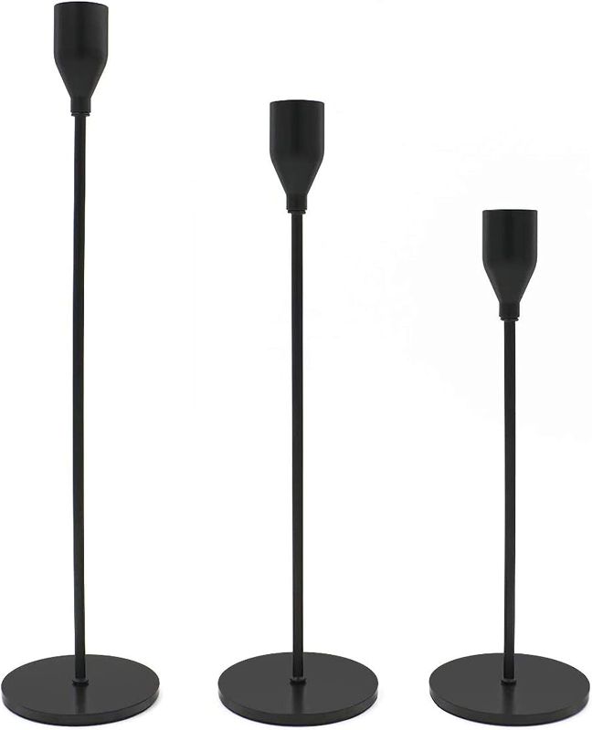Photo 1 of WillGail Set of 3 Matte Black Candle Holders for Taper Candles, Modern Decorative Candlestick Holder for Table, Centerpiece for Wedding, Dinning, Party, Fits Thick & Led Candles