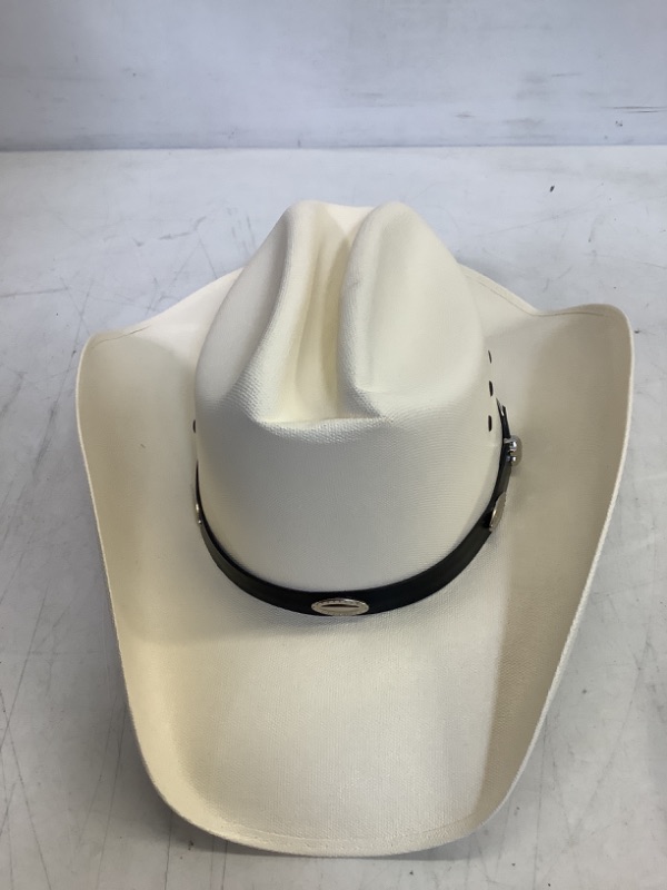 Photo 1 of Natural Straw Western Cattleman Hat with Silver Concho Hat Band S/M