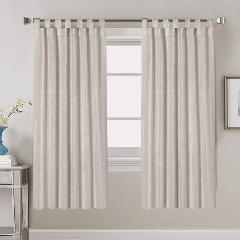 Photo 1 of Linen Curtains Natural Linen Blended Tab Top Window Treatments Panels Drapes for Living Room / Bedroom, Elegant Energy Efficient Light Filtering Curtains Set of 2