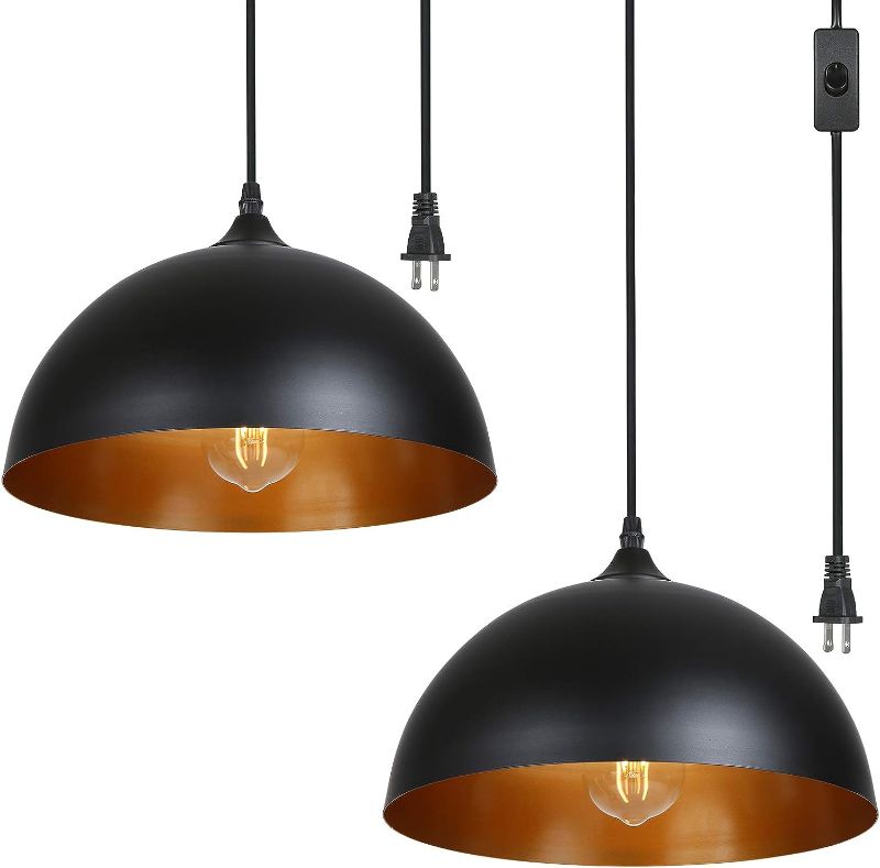 Photo 1 of Tomshine Plug in Pendant Light, Metal Dome Hanging Pendant Light 2 Pack with 15FT Plug in Cord, On/Off Switch, for E26 Bulbs, Black Barn Pendant Light for Farmhouse Kitchen, Dining, Bedroom 2 Pack