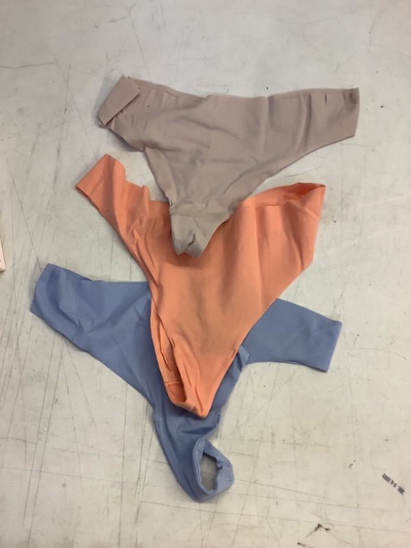 Photo 2 of Fruit of the Loom Women’s No Show Seamless Underwear, Amazing Stretch & No Panty Lines, Pima Cotton Blend Size 8 Pima Cotton Blend - Thong - 3 Pack - Mango/Nude/Blue