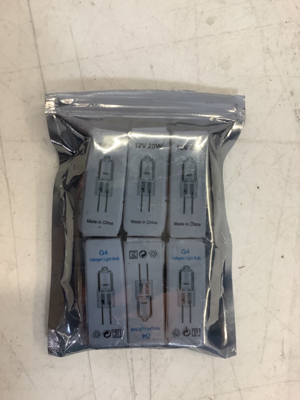 Photo 1 of Jaenmsa G4 Light Bulbs 20W, 12 Pack Crystal Clear Halogen Bulb 2 Pin, 12 Volt 20 Watt JC T3 Bi-pin Capsule Xenon Bulb, Dimmable 2700K Warm, 2 Prong G4 Base for Landscape/Desk Lamp, Chandelier
