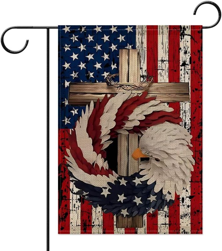 Photo 1 of WEEAEEW 4th of July Decorations Patriotic Garden Flag with Stars and Stripes America Double Sided Outdoor Welcome USA Flag for Independence Day, 12"*18"