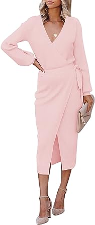 Photo 1 of Meenew Women's Wrap Sweater Dress M Slit Front Tie Waist Long Sleeve Bodycon Dress