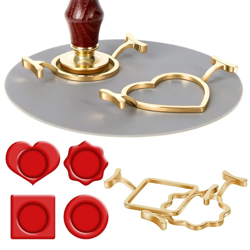 Photo 1 of 5 Pcs Metal Wax Seal Molds and Silicone Mat Set Include 4 Wax Seal Molds for 1 Inch Wax Seal Stamp, Round Wax Sealing Mat for Gift Envelope Card Sealing (Various Shapes)