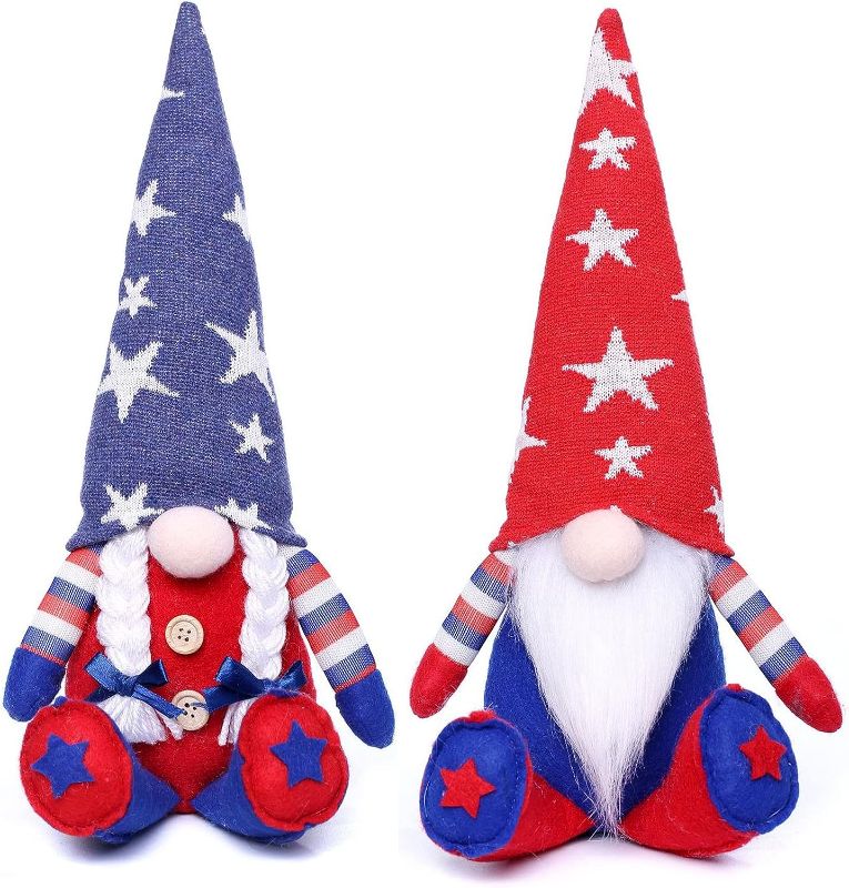 Photo 1 of Moosky 4th of July Gnomes Decorations 2pcs Handmade Patriotic Swedish Tomte Gnomes Plush Decorations for Home Scandinavian Elf Americana Memorial Day Independence Day Decor