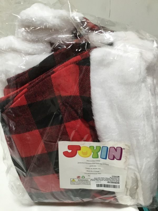 Photo 1 of JOYIN 12 Pack Premium Santa Hats, Plush Red Velvet Plaid Christmas Hats with White Cuffs for Christmas Holiday Favors and Party SuppliesJOYIN