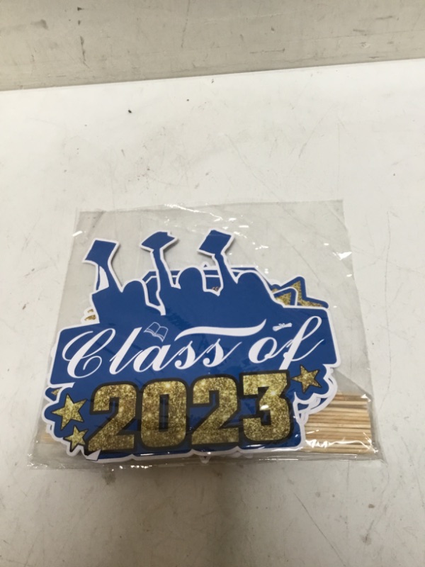 Photo 2 of Graduation Decorations Class of 2023 Centerpiece Sticks, 24 PCS Blue Congrats Grad Party Supplies Table Toppers Graduate Cap Diploma Decor Theme for Primary Junior Senior High School College