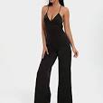 Photo 1 of CAPE CLIQUE Black Jumpsuit for Women Sleeveless Halter Neck Wide Leg Backless Elegant Formal Long Rompers Jumpsuits Sexy