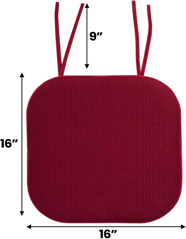 Photo 2 of 2 pk Sweet Home Collection Chair Cushion Memory Foam Pads with Ties Honeycomb Pattern Slip Non Skid Rubber Back Rounded Square 16" x 16" Seat Cover