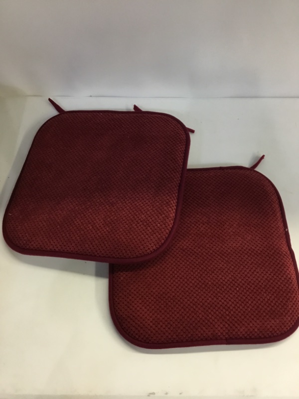 Photo 3 of 2 pk Sweet Home Collection Chair Cushion Memory Foam Pads with Ties Honeycomb Pattern Slip Non Skid Rubber Back Rounded Square 16" x 16" Seat Cover