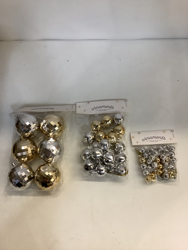 Photo 1 of 3PK LOT Assorted Size Glimmer Disco Ornaments 56pc