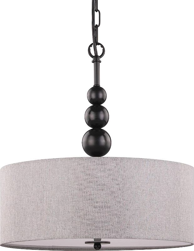 Photo 1 of 3-Light Drum Pendant Light Fixtures, Modern Hanging Ceiling Lights with Grey Fabric Shade, Acrylic Diffuser, Simple Mid-Century Chandelier for Entryway, Dining Room,Living Room,Foyer