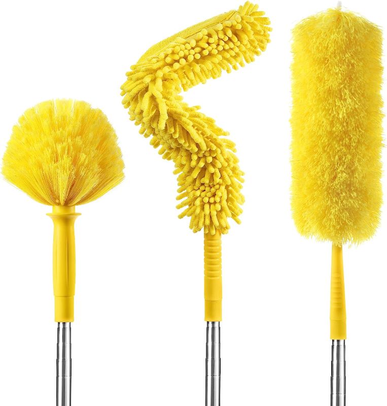 Photo 1 of 17 Foot High Reach Duster Kit with 2-9 Foot Extension Pole, Newliton 3-in-1 High Ceiling Chenille Duster, Microfiber Duster, Cobweb Duster, Indoor & Outdoor Extendable Bendable Duster Cleaning Set