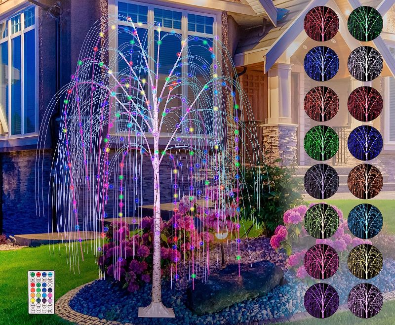 Photo 1 of 3PC Lighted Willow Tree Weeping Willow Lights 6FT Light Up Willow Tree with 240 Multicolor LED Willow Tree Light Remote Weeping Willow Tree Lights for Willow Tree Lights Outdoor Indoor Christmas Halloween