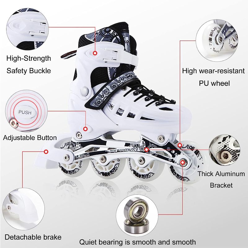 Photo 3 of 4 Types Size Adjustable Inline Skates Kids Adults for Outdoor Flash Men and Women Roller Skates Beginners Featuring All Illuminating Wheels Roller Shoes Pu High Elastic Wear Wheel