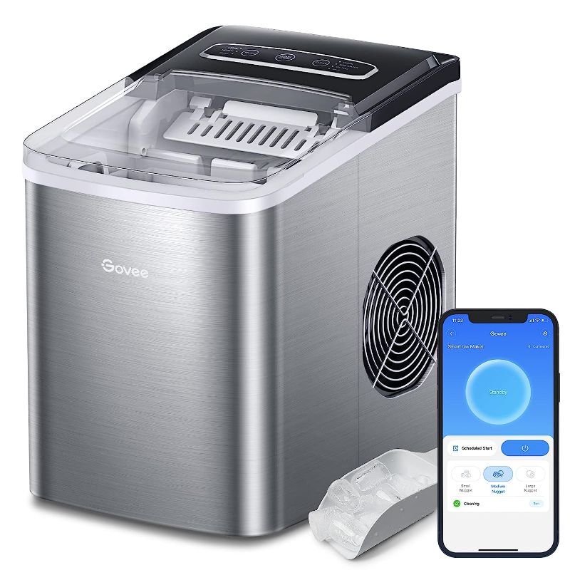 Photo 1 of (PARTS ONLY)Govee Smart Countertop Ice Makers, Self-Cleaning, Portable Ice Maker Works with WiFi Alexa, 9 Cubes Ready in 6 min, 26lbs/24H, for Home Kitchen Party Camping, With Ice Scoop Ice Basket Stainless Silver