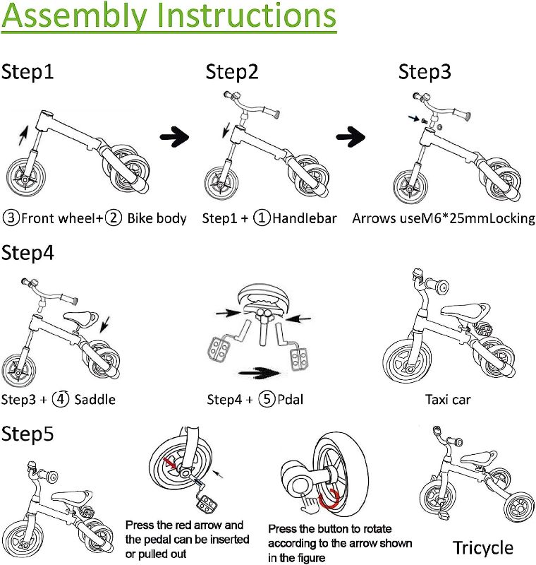 Photo 3 of 3 in 1 Toddler Tricycles for 2-4 Years Old Boys and Girls with Detachable Pedal and Bell | Foldable Baby Balance Bike Riding Toys for 24 Month Up Kids | Infant First Birthday New Year