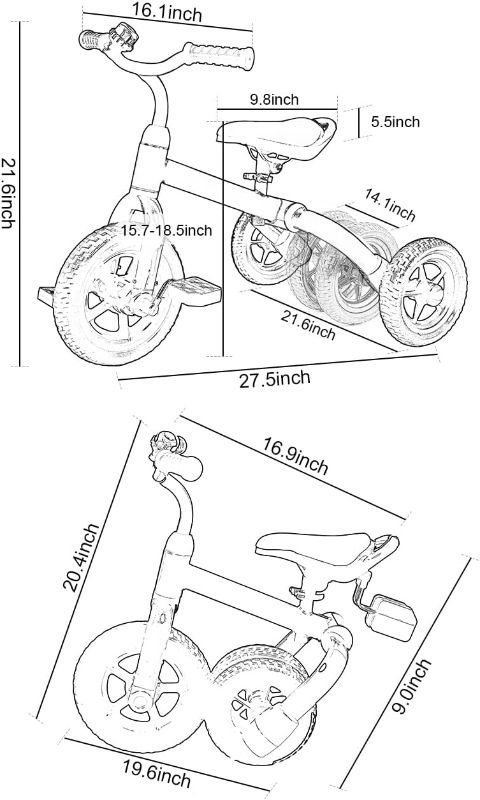 Photo 2 of 3 in 1 Toddler Tricycles for 2-4 Years Old Boys and Girls with Detachable Pedal and Bell | Foldable Baby Balance Bike Riding Toys for 24 Month Up Kids | Infant First Birthday New Year