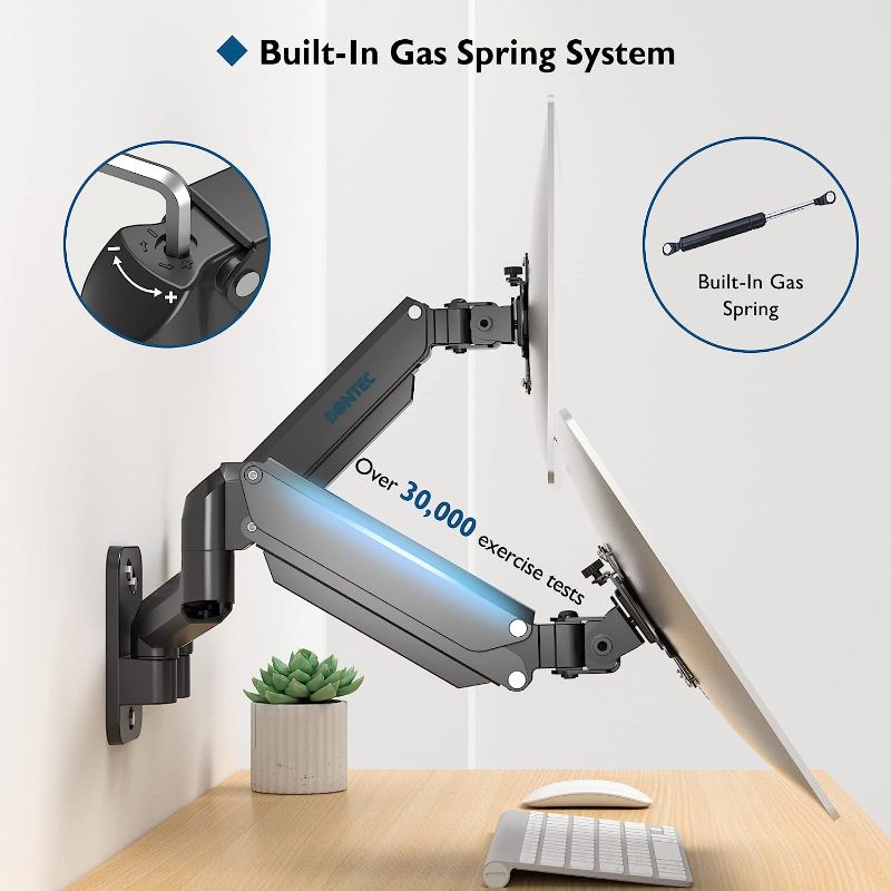 Photo 2 of BONTEC Computer Monitor Wall Mount Bracket for 13-27" Screens up to 17.6 lbs, Fully Adjustable Gas Spring Monitor Arm, Ergonomic Height Adjustable, Tilt Swivel & Rotate, VESA 75x75, 100x100 mm