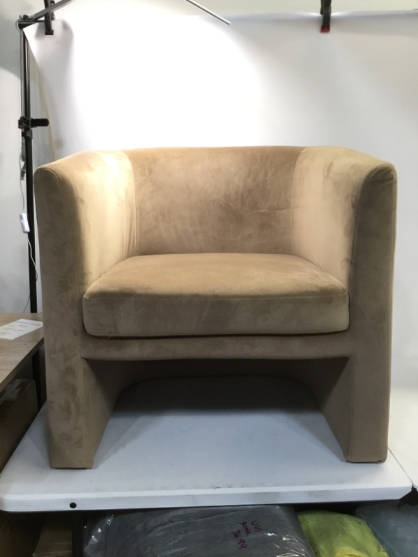 Photo 2 of Vernon Upholstered Barrel Accent Chair Light Brown Velvet - Threshold designed with Studio McGee