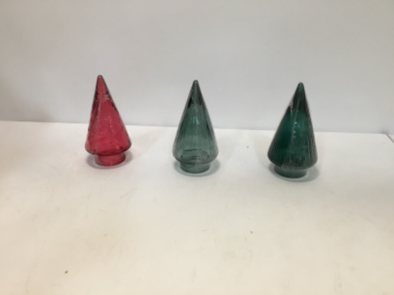 Photo 1 of 3PK LOT Glass Christmas Tree Decor Set 