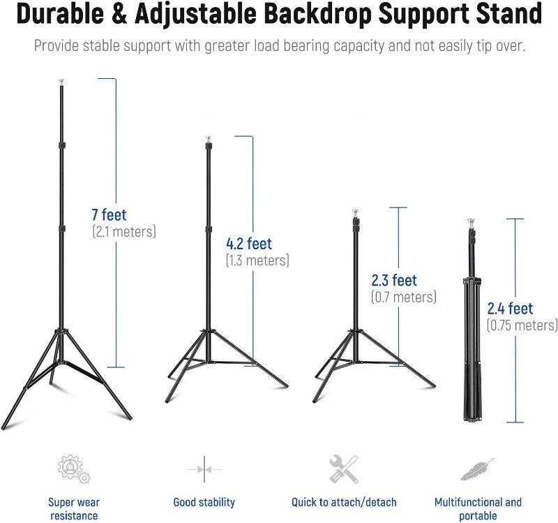 Photo 4 of NEEWER Backdrop Stand 10ft x 7ft, Adjustable Photo Studio Backdrop Support System for Wedding Parties Background Portrait Photography with 4 Crossbars, 6 Clamps, 2 Black Sandbags and Carrying Bag