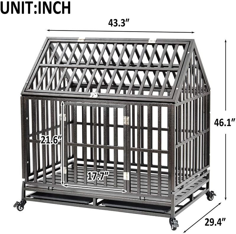 Photo 2 of guohanfsh Y Shape Heavy Duty Dog Kennel, Strong Metal Pet Kennel Playpen with Two Prevent Escape Lock, Large Dogs Cage with Wheels Grey