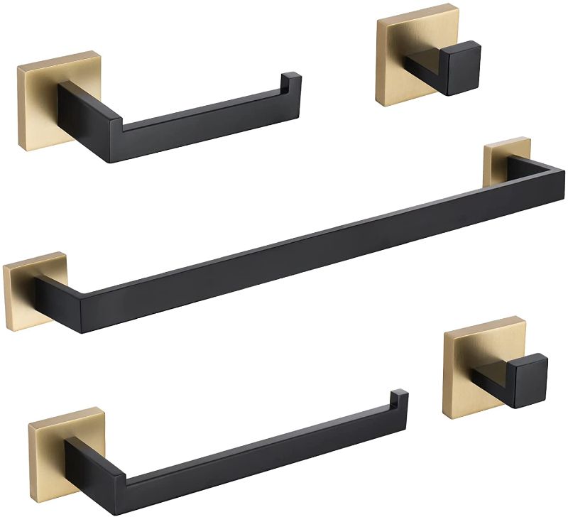 Photo 1 of TURS 5-Piece Bathroom Hardware Set Matte Black and Brushed Gold Towel Bar Holder Set Hand Towel Holder Toilet Paper Holder and 2 Towel Hooks,Stainless Steel Wall Mounted
