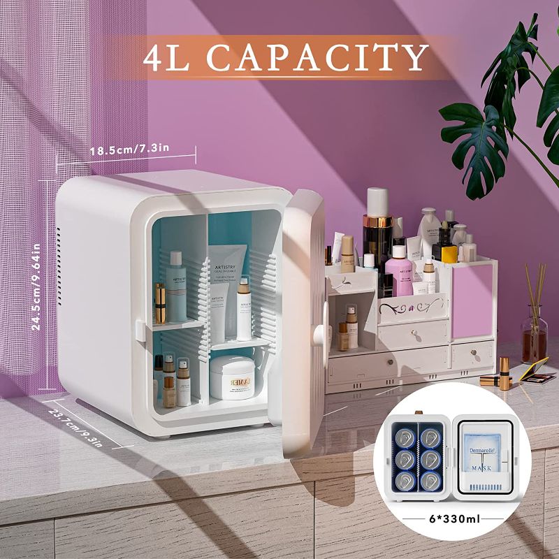 Photo 2 of Aidek Cosmetic Mini Fridge for Skin Care/Makeup, 4L Portable Beauty Fridges DIY Shelves for Bedroom, Dorm, Office, Small Refrigerator, AC/DC12v Car Cooler for Desktop and Travel