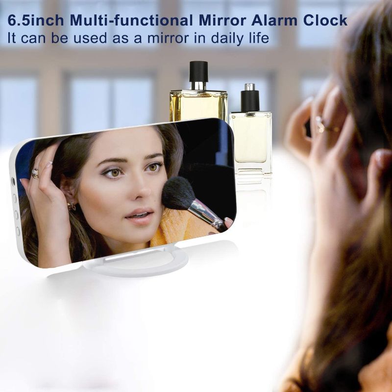 Photo 1 of SZELAM Digital Clock Large Display, LED Electric Alarm Clocks Mirror Surface for Makeup with Diming Mode, 3 Levels Brightness, Dual USB Ports Modern Decoration for Home Bedroom Decor-White