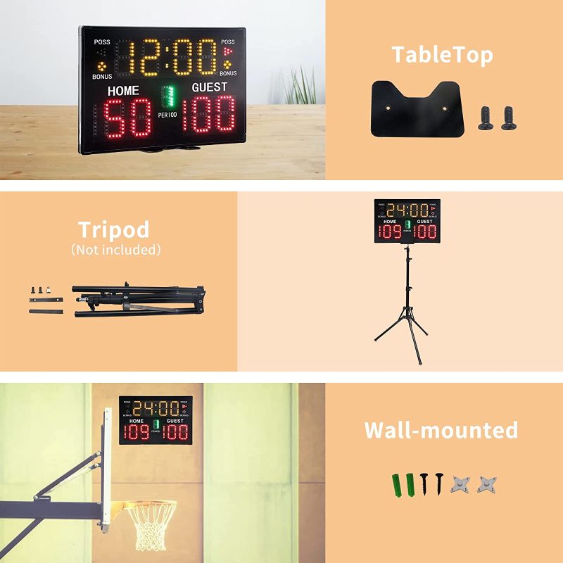 Photo 1 of GAN XIN Basketball Digital Scoreboard with Remote,Battery Powered Portable Tabletop Electronic Scoreboard with 75dB Buzzer,Countdown Timer & Score for Games