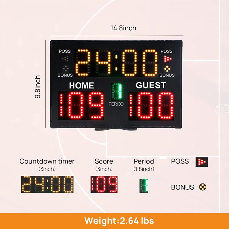 Photo 1 of GAN XIN Basketball Digital Scoreboard with Remote,Battery Powered Portable Tabletop Electronic Scoreboard with 75dB Buzzer,Countdown Timer & Score for Games