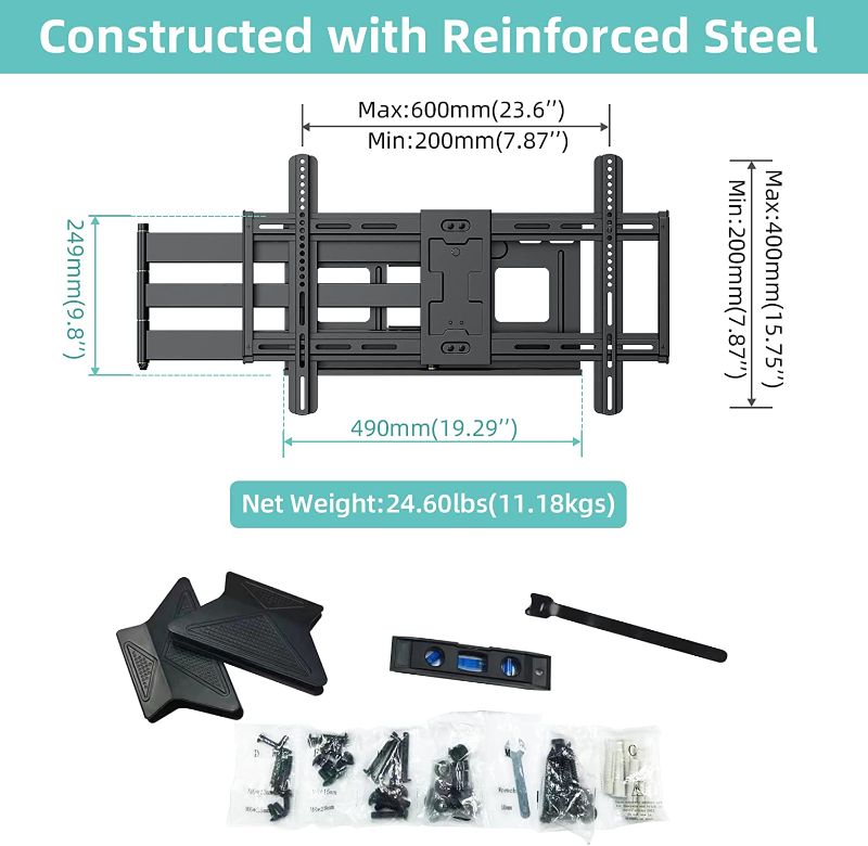 Photo 3 of HCMOUNTING TV Wall Mount with Long Arms Retractable,Full Motion TV Mount Swivel & Tilt for 42''-80'' TVs,Articulating Steel-Arm TV Mounts Heavy Duty TV Bracket for Indoor & Outdoor,Max VESA 600x400mm