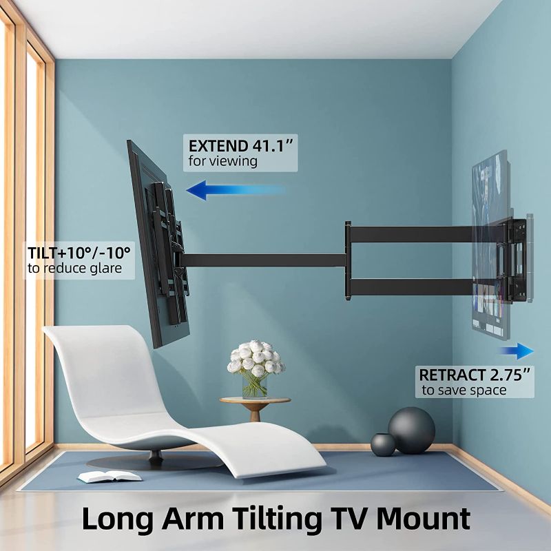 Photo 2 of HCMOUNTING TV Wall Mount with Long Arms Retractable,Full Motion TV Mount Swivel & Tilt for 42''-80'' TVs,Articulating Steel-Arm TV Mounts Heavy Duty TV Bracket for Indoor & Outdoor,Max VESA 600x400mm