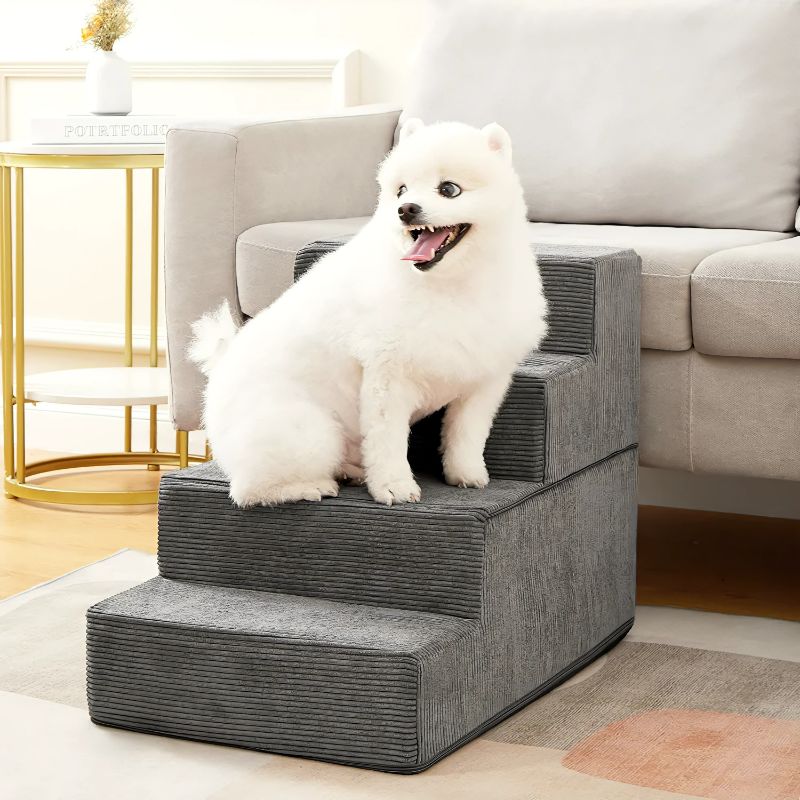 Photo 1 of Dog Stairs & Steps for Dogs Cats Holds up to 60 lbs, Pet Steps for High Bed Couch, Shock Absorbing Foam with High-Strength Boards for Pet Safe, Non-Slip Removable Washable Cover