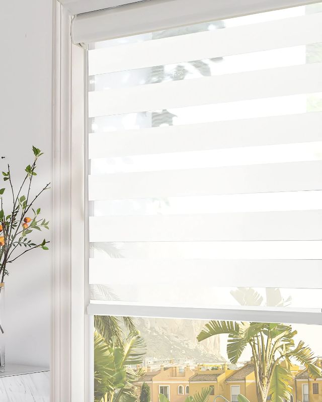 Photo 1 of Persilux Zebra Blinds Roller Shades (39" W X 72" H, White) Dual Layer Roller Window Shades Light Filtering Blinds Privacy Light Control for Day and Night, Home and Office, Easy to Install