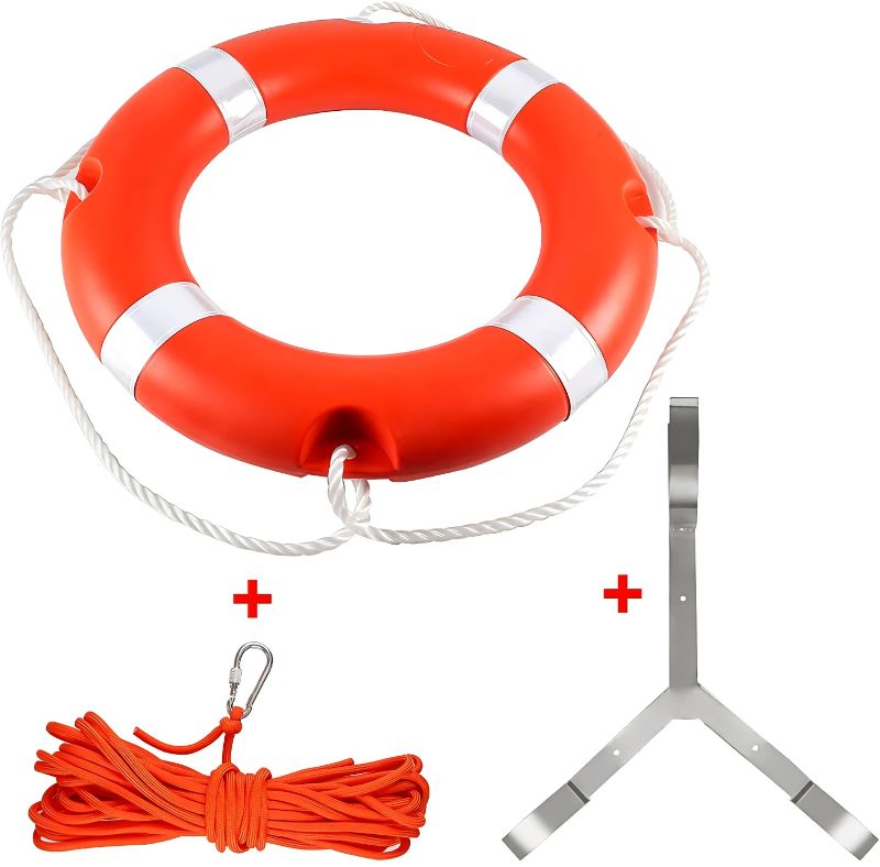 Photo 1 of Boat Safety Throw Rings, Life Ring with Fluorescent Reflective Strip, White Grab Lines - Orange (28inch)